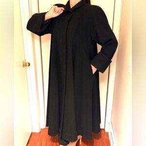 Mallia Vintage Black Cashmere and Wool Swing Coat Size Medium